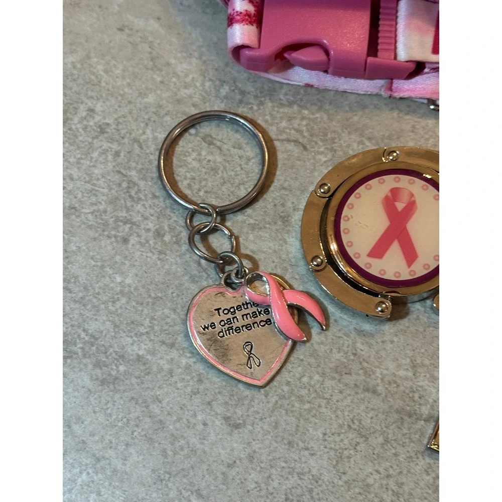 Breast Cancer Awareness Bundle Lanyard Purse Hanger and Keychains Pink Ribbon